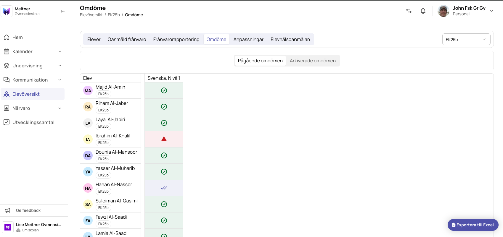 Exportera klassens omdömen till Excel