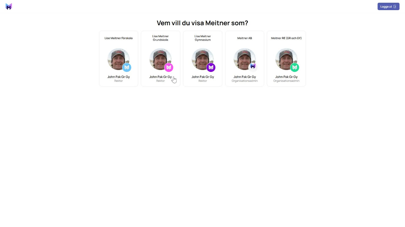 Val av nivå: Organisation, Enhet eller Skola