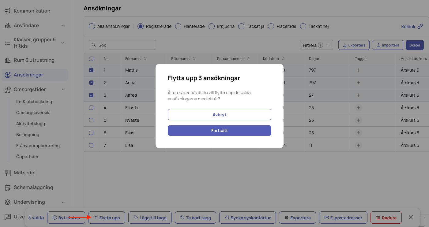 Flytta upp köelever till nästa läsår