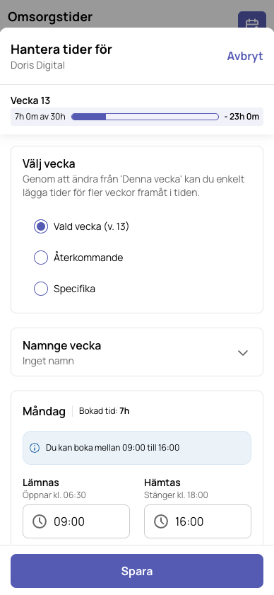 Maxtimmar-mätaren i Hantera tider