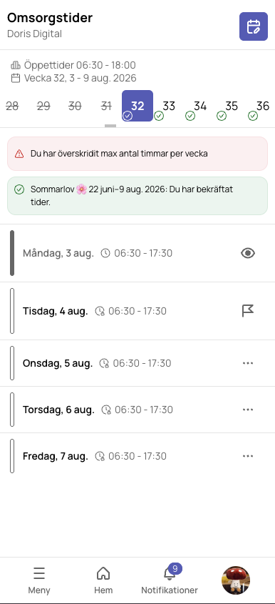 Varningen om överskridna maxtimmar i veckovyn
